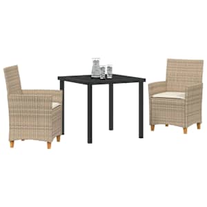 Zahradní jídelní souprava 3 pcs Béžová polyratan - obrázek 3