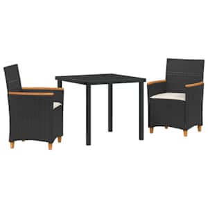 Zahradní jídelní souprava 3 pcs Černá polyratan - obrázek 2