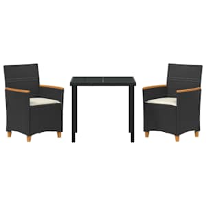 Zahradní jídelní souprava 3 pcs Černá polyratan - obrázek 7