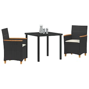 Zahradní jídelní souprava 3 pcs Černá polyratan - obrázek 3