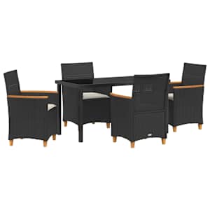 Zahradní jídelní souprava 5 pcs Černá polyratan - obrázek 2