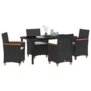 Zahradní jídelní souprava 5 pcs Černá polyratan - obrázek 3