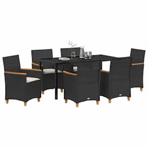 Zahradní jídelní souprava 7 pcs Černá polyratan - obrázek 3