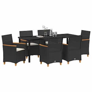 Zahradní jídelní souprava 7 pcs Černá polyratan - obrázek 3