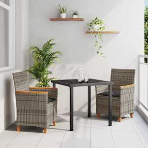 Zahradní jídelní souprava 3 pcs Šedá polyratan - obrázek 1