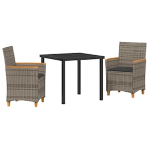 Zahradní jídelní souprava 3 pcs Šedá polyratan - obrázek 2