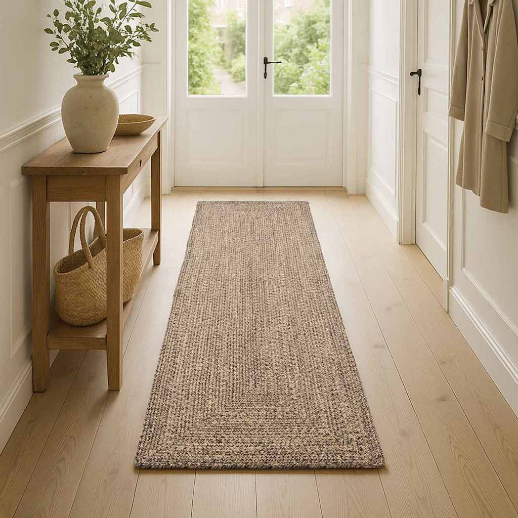 vidaXL Tapijt Naturel en zwart 80 x 400 cm Jute