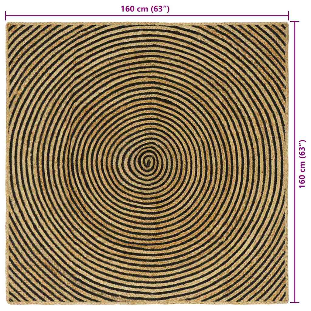 Vloerkleed Natuurlijk en Zwart 160 x 160 cm Jute image 9