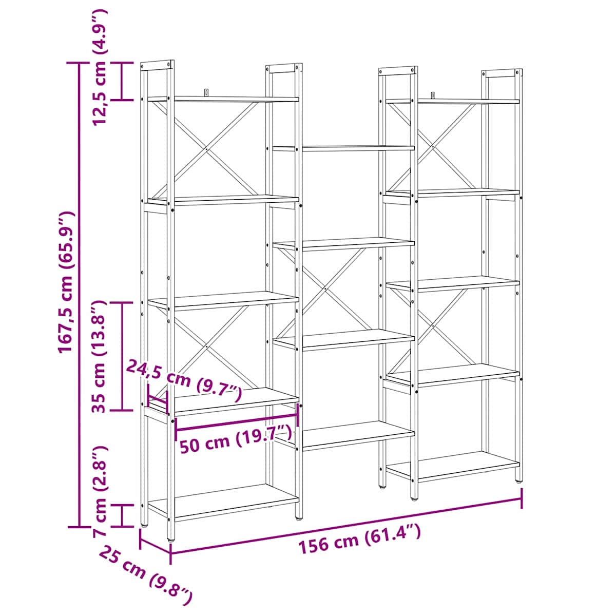 Bogreol 156 x 25 x 167 cm Konstrueret træ - Billede 11