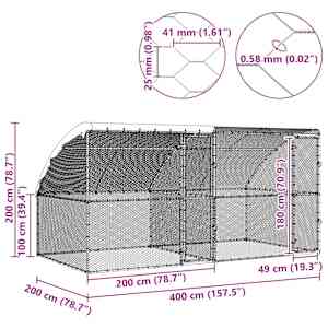 Klec na kuřata 2 pcs Stříbrná 400 x 200 x 200 cm Ocel a PE - obrázek 8