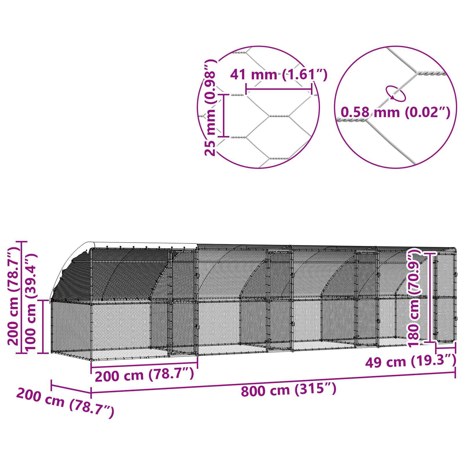 Kanakpuur 4 pcs Hõbedane 800 x 200 x 200 cm Terase ja PE 52 Kõik vajalik sinu aeda ja koju! Kanakpuur 4 pcs Hõbedane 800 x 200 x 200 cm Terase ja PE - Image 8