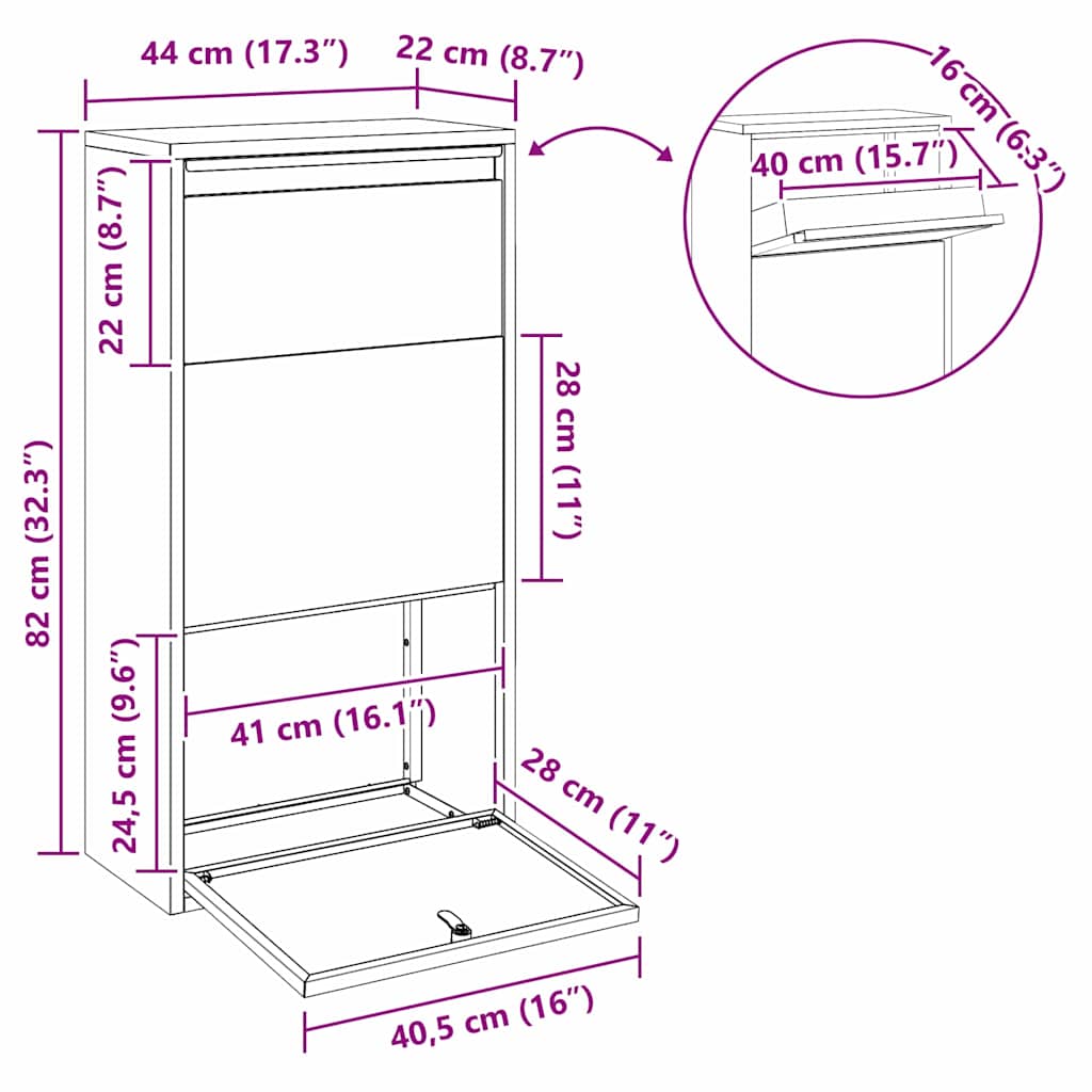 Pakket inwerp box met opslag Zwart 44 x 22 x 82 cm Staal image 12