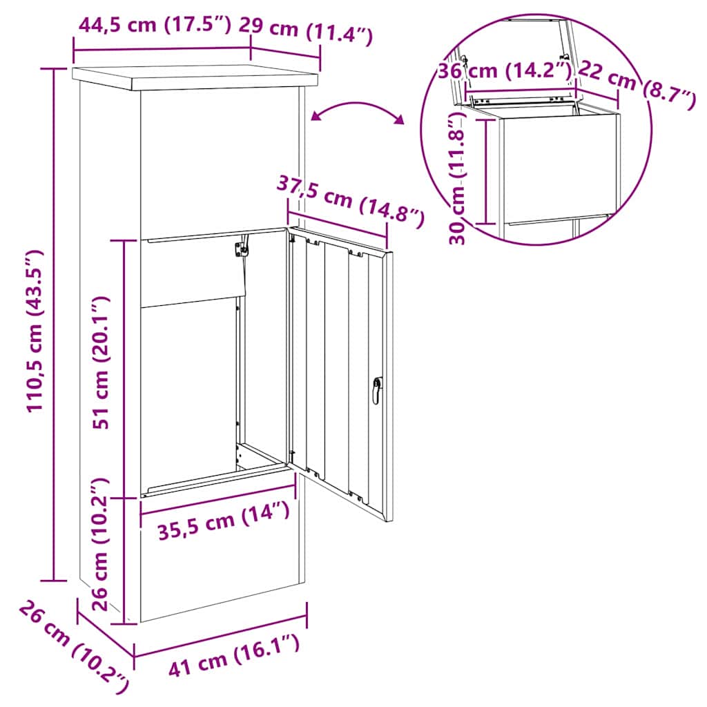 Pakket inwerp box Roestig 44.5 x 29 x 110.5 cm Cortenstaal image 12