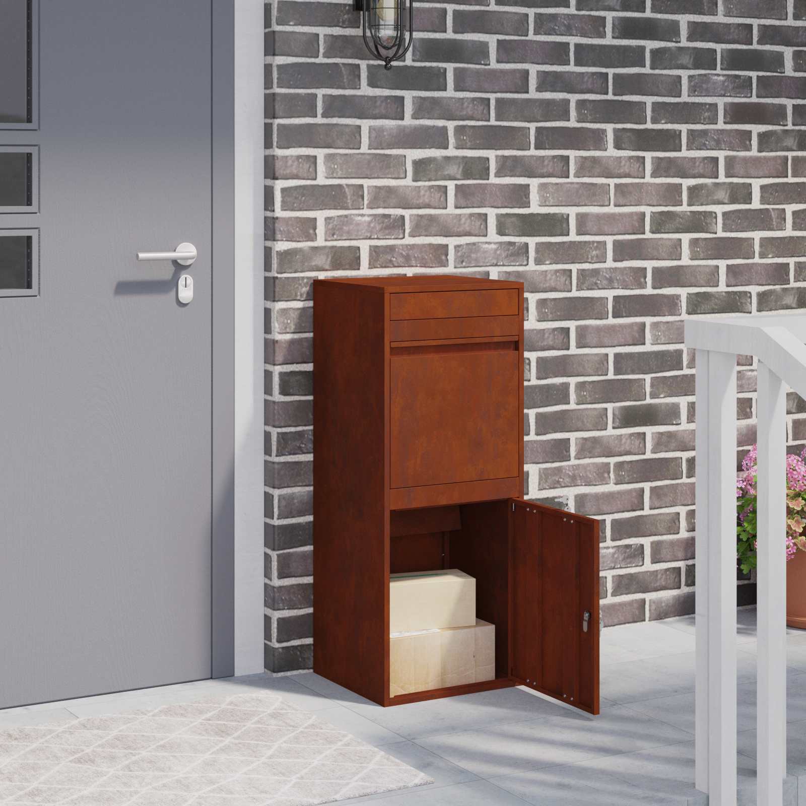 vidaXL Paketdrop-Box mit Tür Rostig 41 x 38 x 103 cm Wetterfeststahl