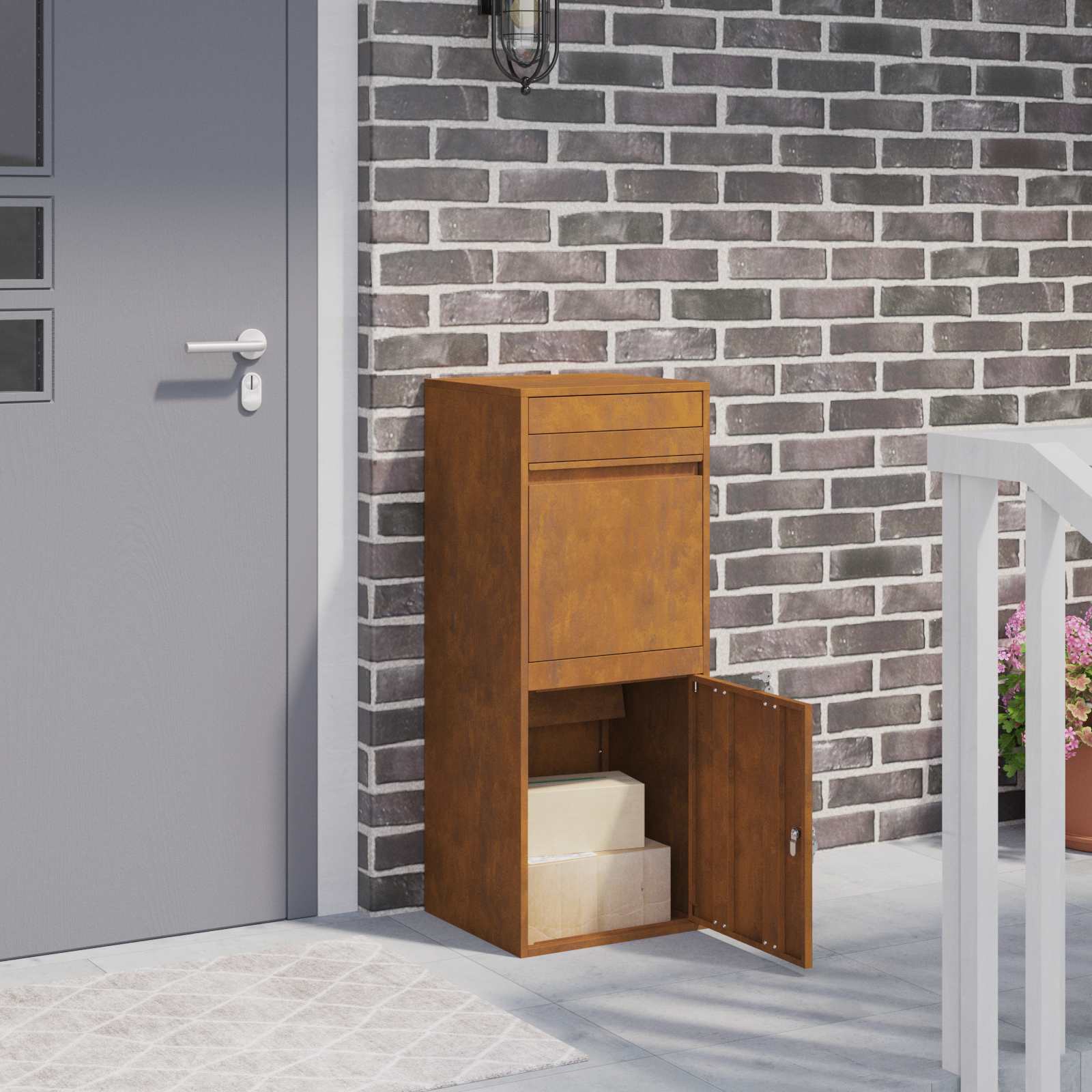 vidaXL Cutie pentru colet cu depozitare Ruginit 41 x 38 x 103 cm