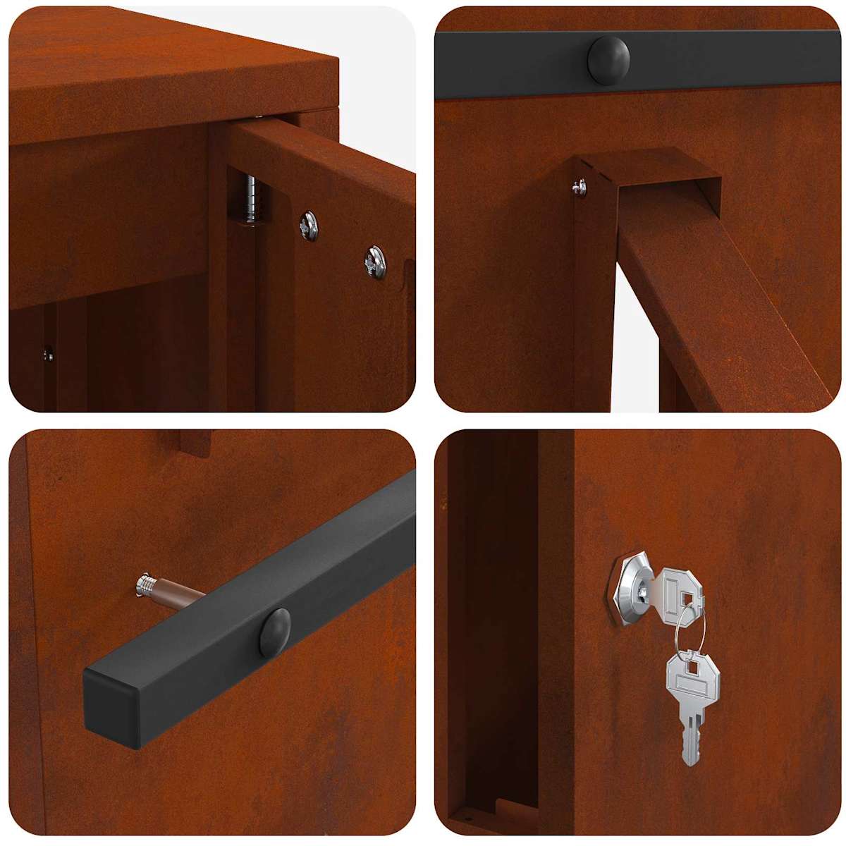 Postkasse med opbevaring Rusten 30 x 20 x 55 cm Cortenstål - Billede 8