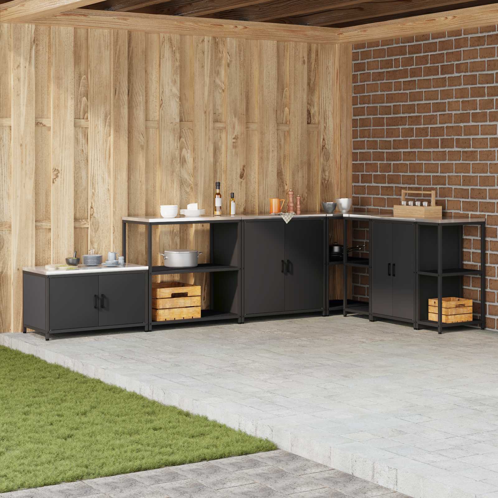 Keittiön säilytys hyllyllä Musta 60 x 50 x 92 cm Teräs