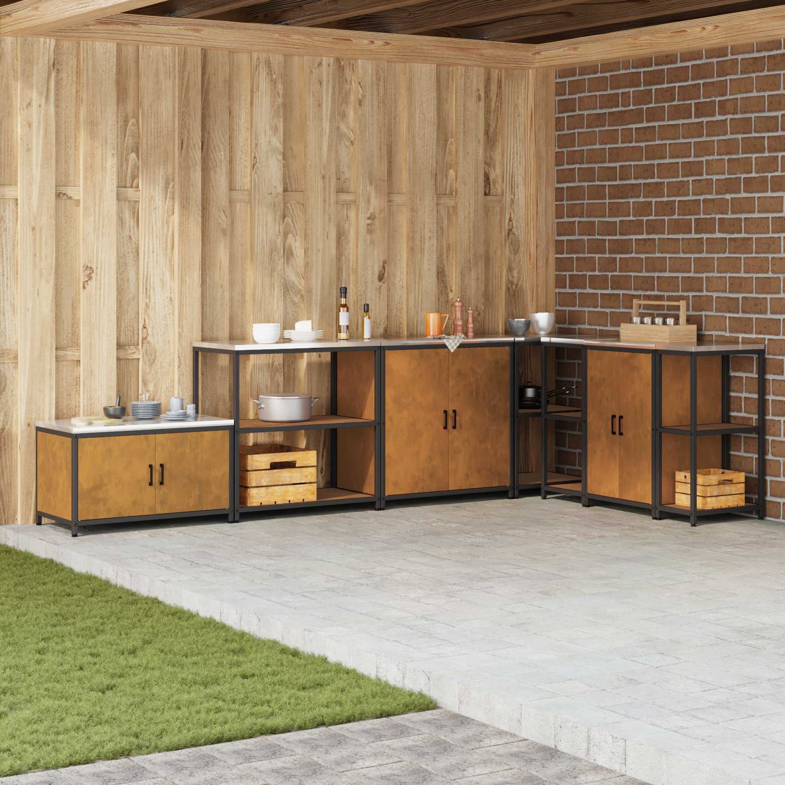 vidaXL Depozitare pentru bucătărie Ruginit 90 x 50 x 92 cm Oțel