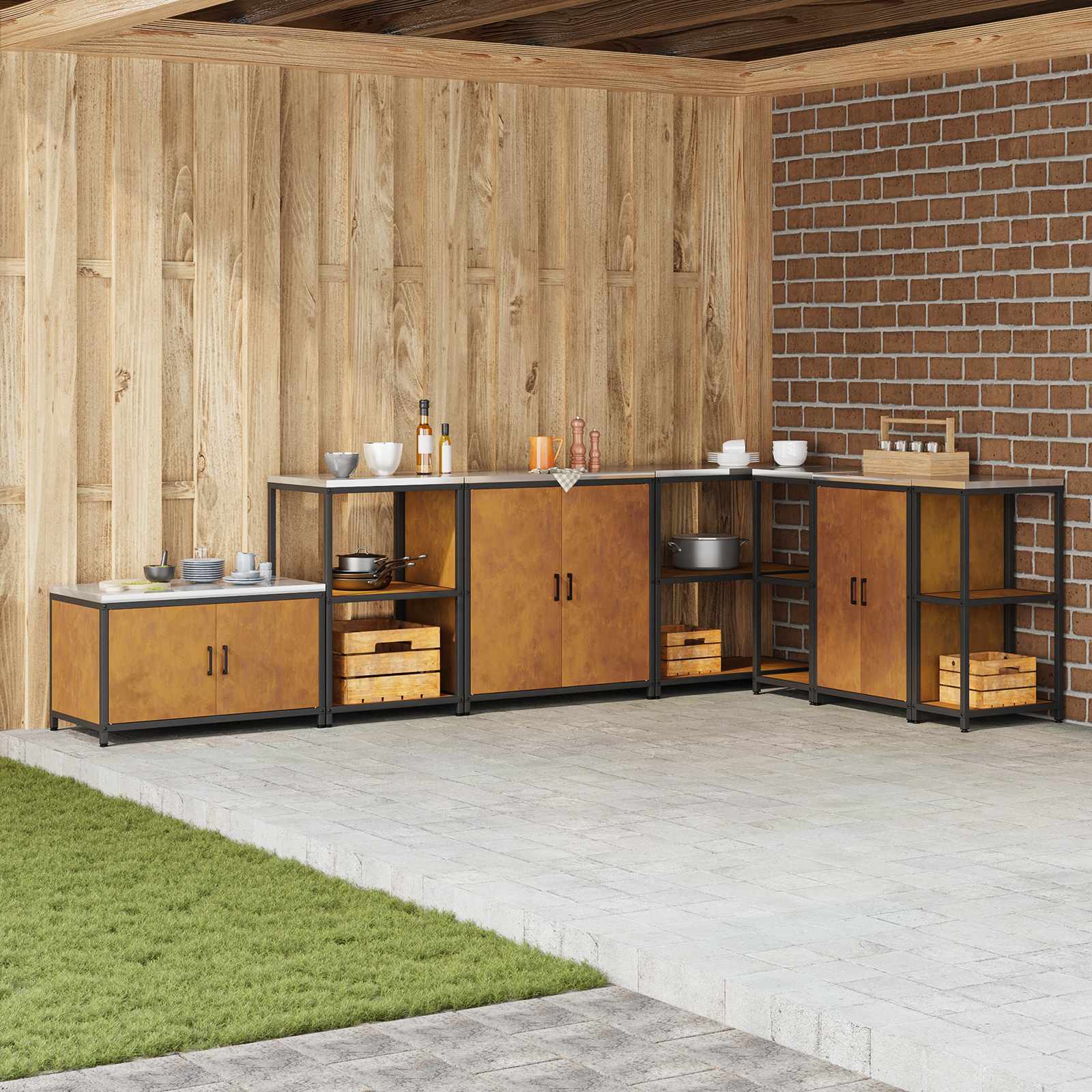 vidaXL Depozitare pentru bucătărie cu ușă Ruginit 90 x 50 x 92 cm Oțel