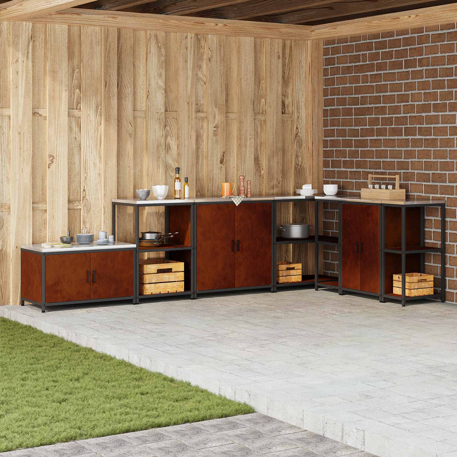 vidaXL Küchenaufbewahrung mit Regal Rostig 60 x 50 x 92 cm Stahl