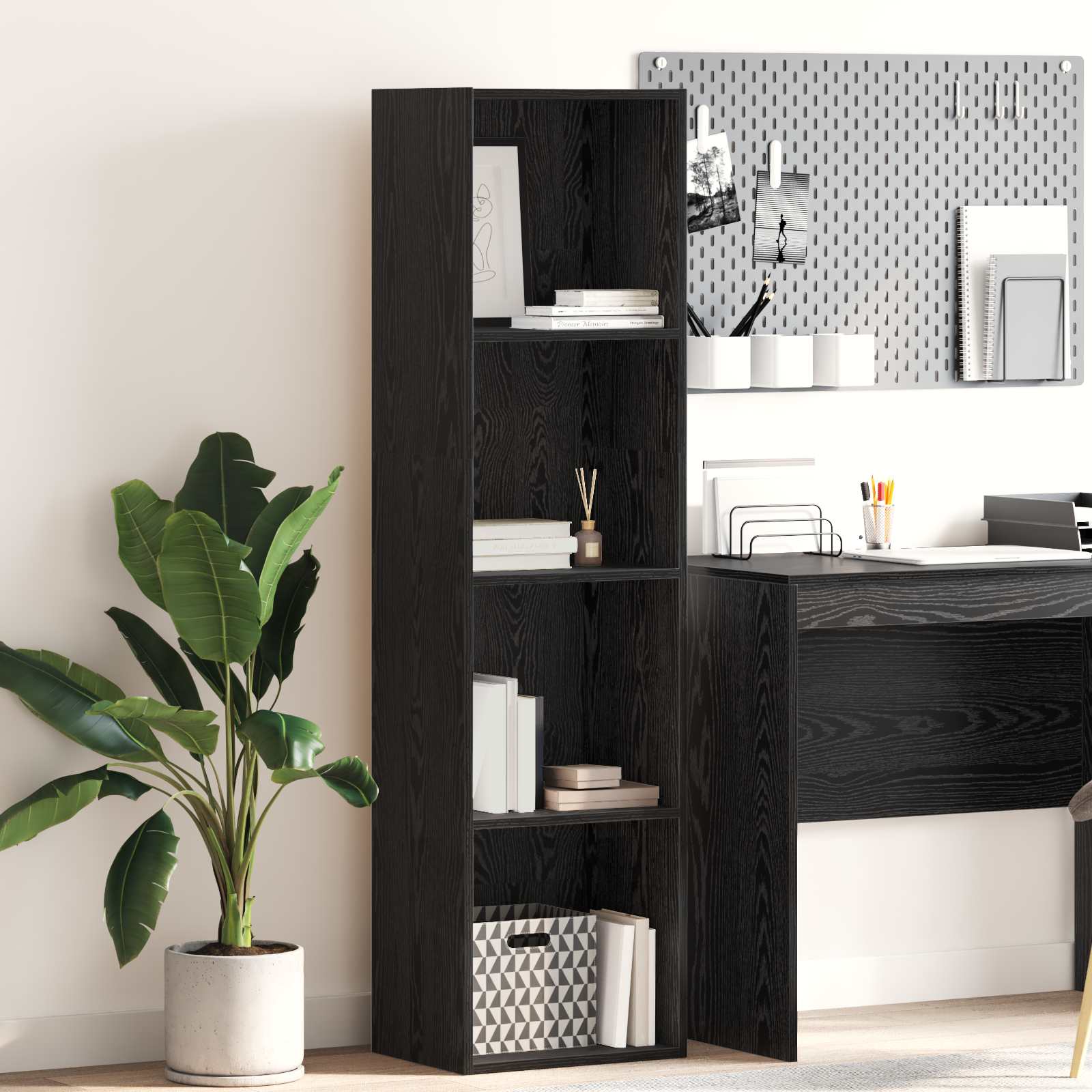 vidaXL Raft pentru cărți Stejar Negru 40 x 30 x 152 cm Lemn compozit