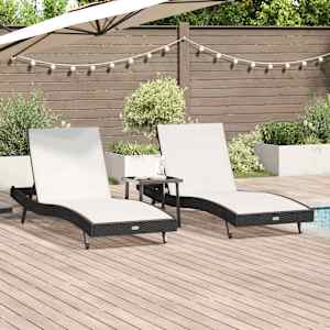 Ležalnik 3 pcs Črna in bela 197 x 70 x 82 cm poli ratan