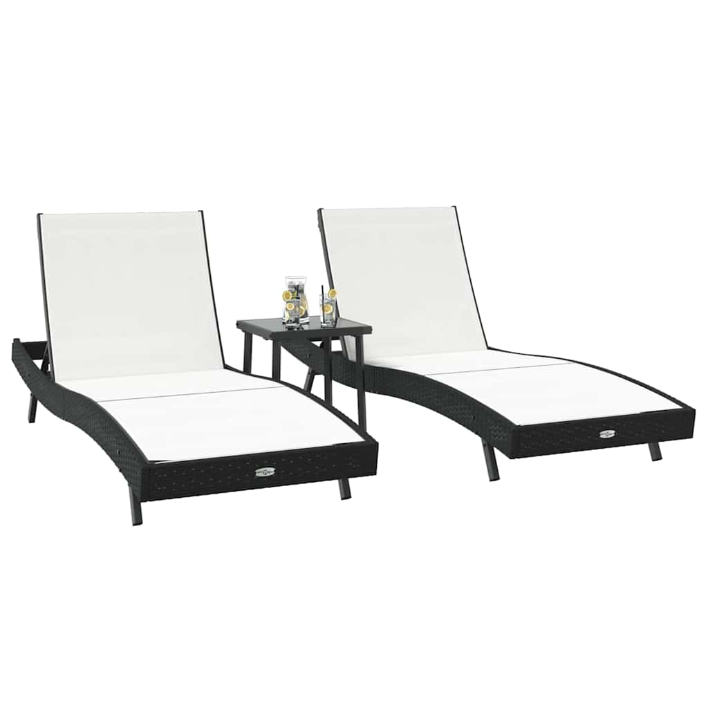 vidaXL Ligstoelen 3 pcs Zwart en Wit 40 x 40 x 40.5 cm poly rattan