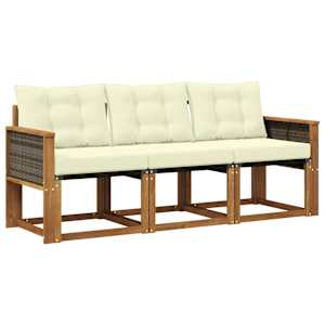 Zunanja garnitura za sedenje z blazino 3 pcs Naravna in smetana