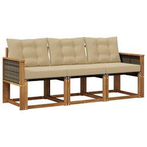 Zunanja garnitura za sedenje z blazino 3 pcs Naravna in bež