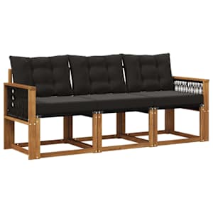 Zunanja garnitura za sedenje z blazino 3 pcs Naravna in črna