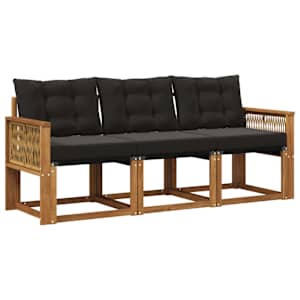 Zunanja garnitura za sedenje z blazino 3 pcs Naravna in črna