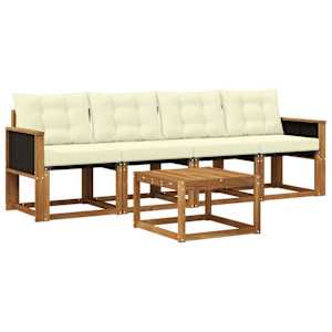 Zunanja garnitura za sedenje z blazino 5 pcs Naravna in smetana