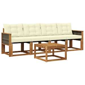 Zunanja garnitura za sedenje z blazino 5 pcs Naravna in smetana