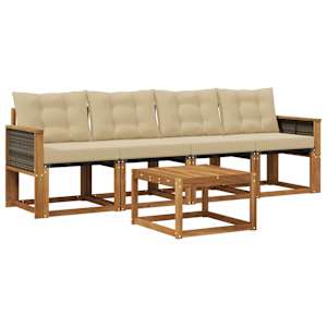Zunanja garnitura za sedenje z blazino 5 pcs Naravna in bež