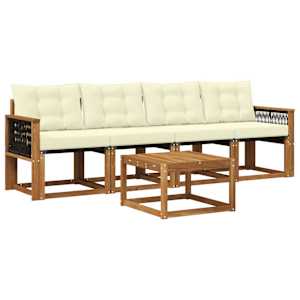 Zunanja garnitura za sedenje z blazino 5 pcs Naravna in smetana