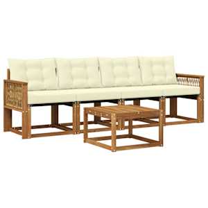 Zunanja garnitura za sedenje z blazino 5 pcs Naravna in smetana