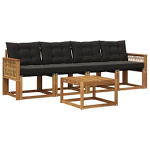 Zunanja garnitura za sedenje z blazino 5 pcs Naravna in črna