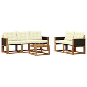 Zunanja garnitura za sedenje z blazino 6 pcs Naravna in smetana