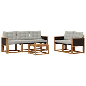 Zunanja garnitura za sedenje 6 pcs Naravna in svetlo siva