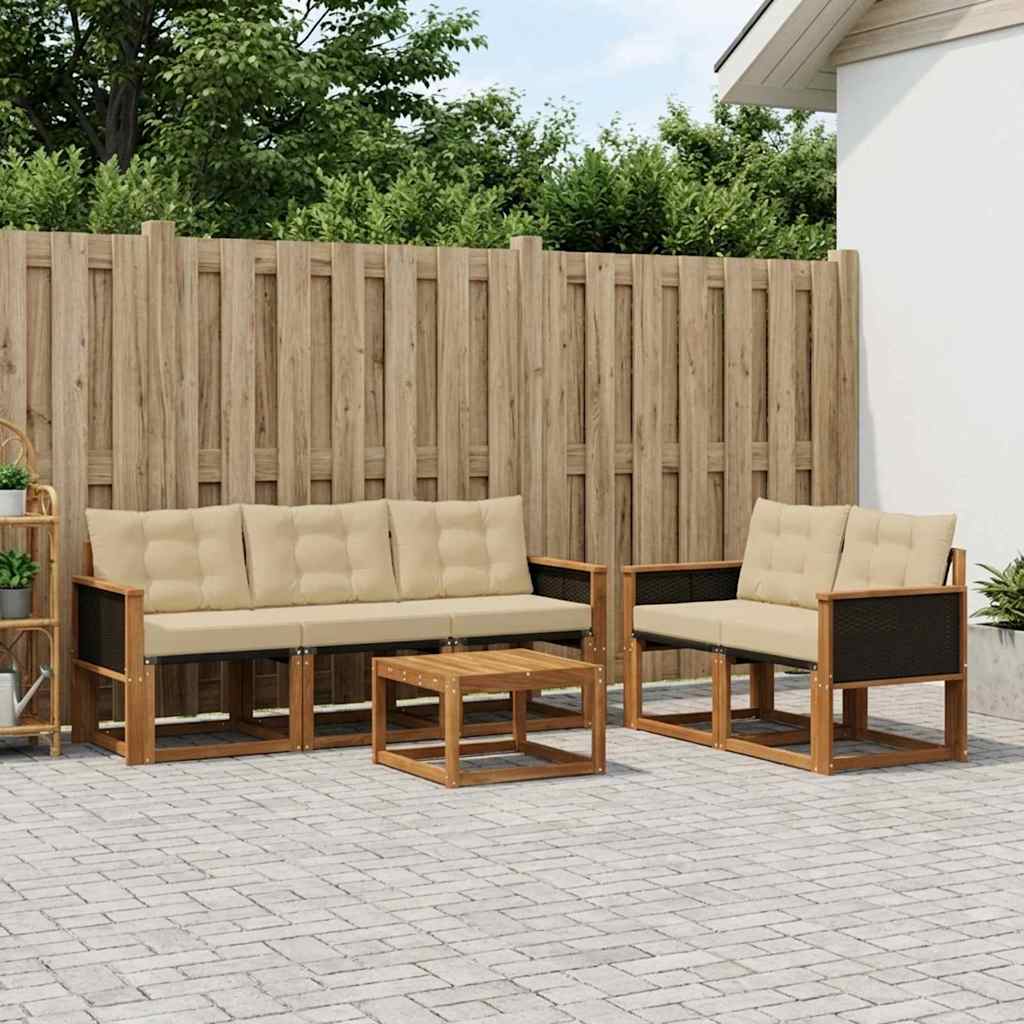 vidaXL Buiten bankenset 6 st 5-zits Natuurlijk en Beige