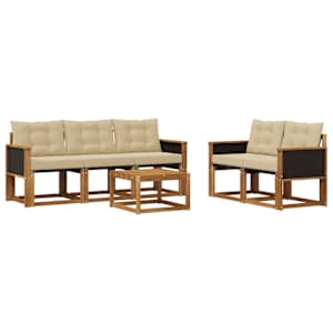 Zunanja garnitura za sedenje z blazino 6 pcs Naravna in bež