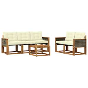 Zunanja garnitura za sedenje z blazino 6 pcs Naravna in smetana