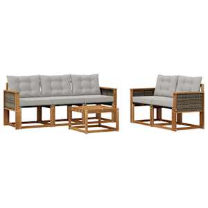 Zunanja garnitura za sedenje 6 pcs Naravna in svetlo siva