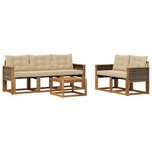 Zunanja garnitura za sedenje z blazino 6 pcs Naravna in bež