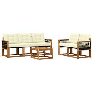 Zunanja garnitura za sedenje z blazino 6 pcs Naravna in smetana