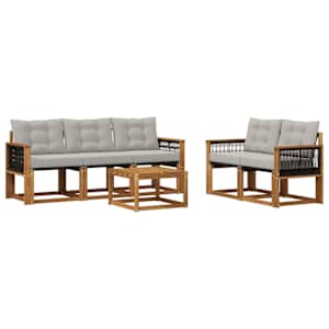 Zunanja garnitura za sedenje 6 pcs Naravna in svetlo siva