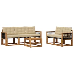 Zunanja garnitura za sedenje z blazino 6 pcs Naravna in bež