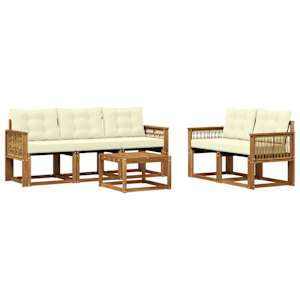 Zunanja garnitura za sedenje z blazino 6 pcs Naravna in smetana