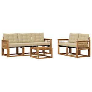 Zunanja garnitura za sedenje z blazino 6 pcs Naravna in bež