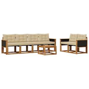 Zunanja garnitura za sedenje z blazino 7 pcs Naravna in bež
